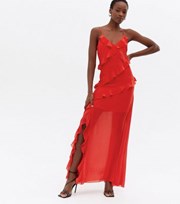 New Look Tall Red Ruffle Chiffon Strappy Maxi Dress